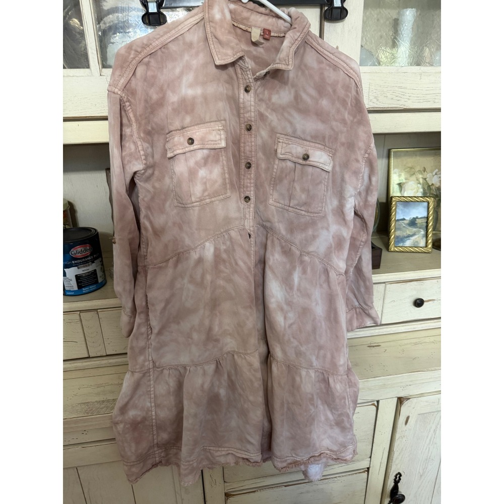 Pilcro and the Letterpress Tie Dye Tiered Shirt Dress Mauve Pink Small
